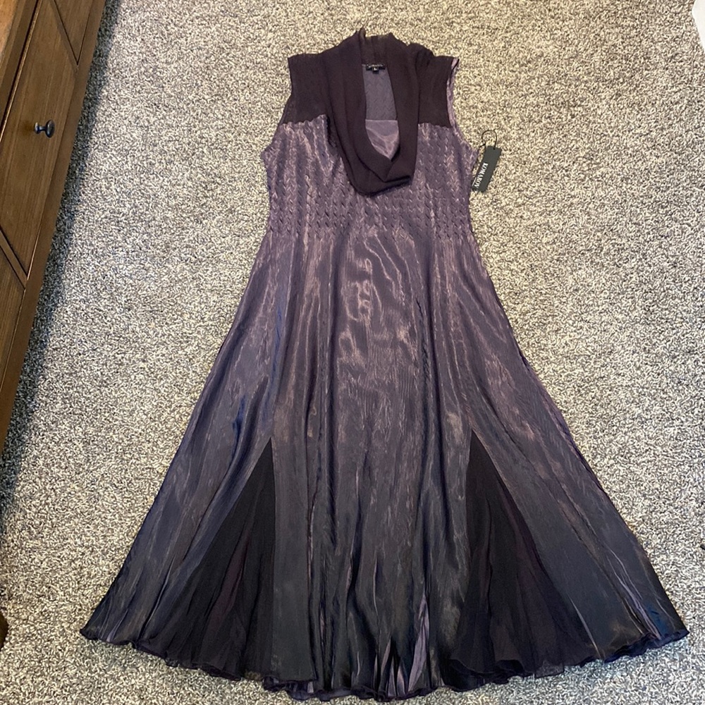 Komarov Eggplant Crinkle Satin/Chiffon Charmeuse Gown NWT